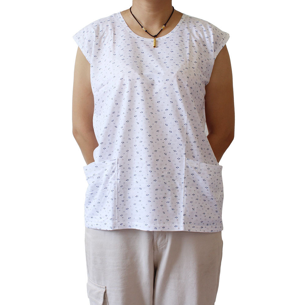 女士全棉无袖背心 汗布棉老婆衫中老年女士棉宽肩背心带兜款妈妈