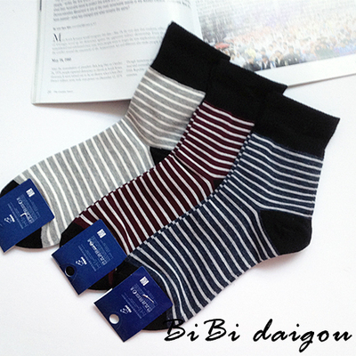 韩国条纹深色男士休闲商务棉袜