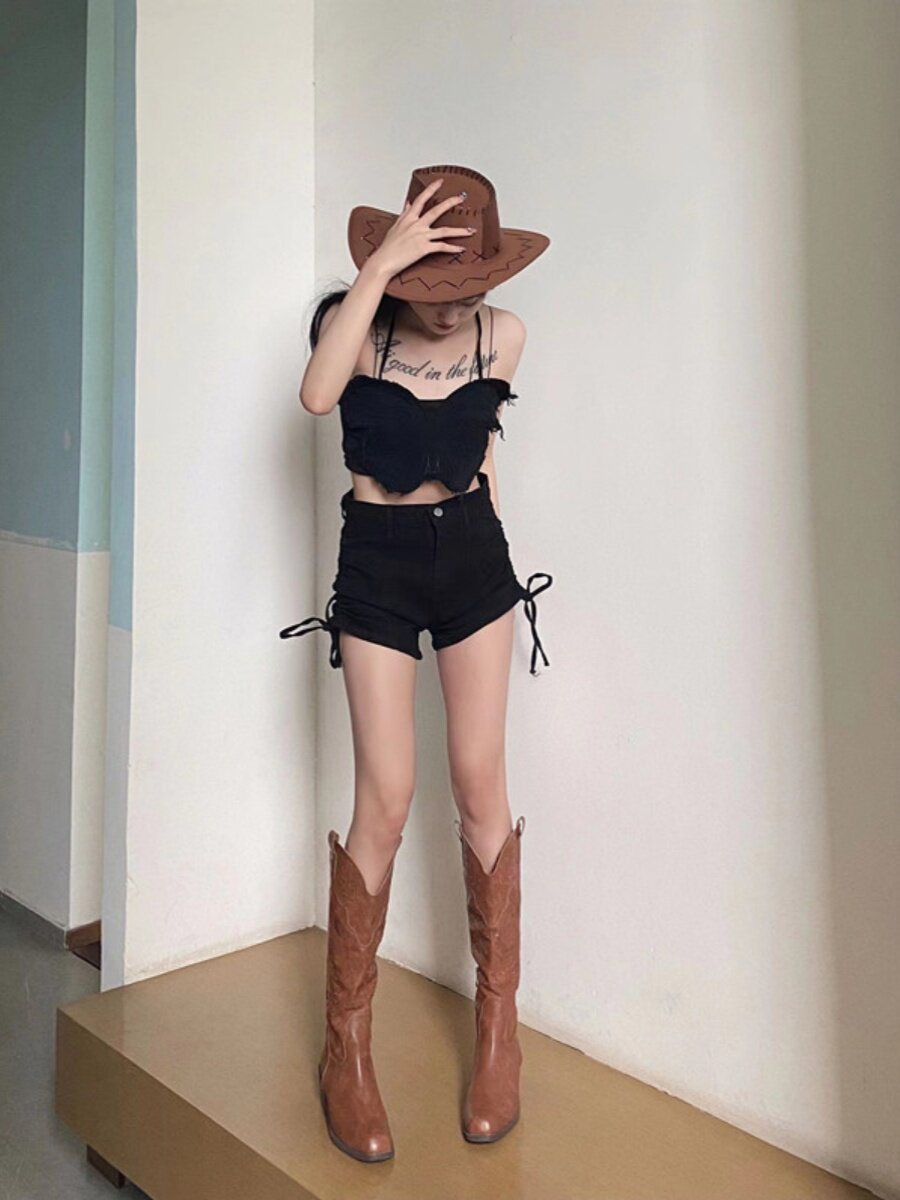 2024 NEW VINTAGE SQUARE TOE BLOCK HEEL WESTERN COWBOY BOOTS WOMENS V MOUTH EMBROIDERY RIDER BOOTS SIDE ZIPPER BOOTS TIDE