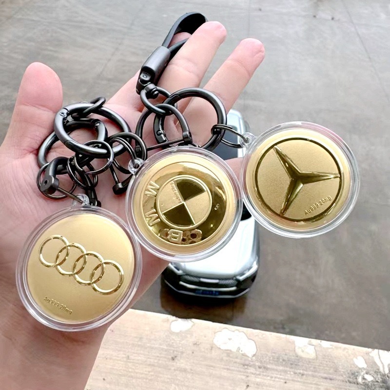 黄金车标钥匙扣挂件挂饰车标足金999奥迪奔驰钥匙链挂件爸爸小礼