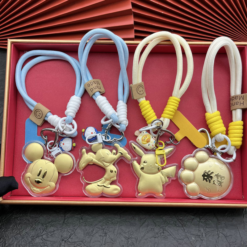 水贝黄金999足金含金20mg钥匙扣卡通米奇皮卡丘猫挂绳手机链猫爪