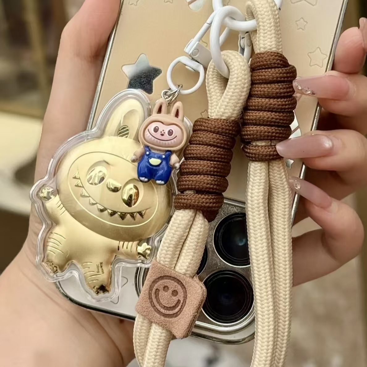 足金999黄金拉布布招财送朋友礼物手机挂绳钥匙挂件