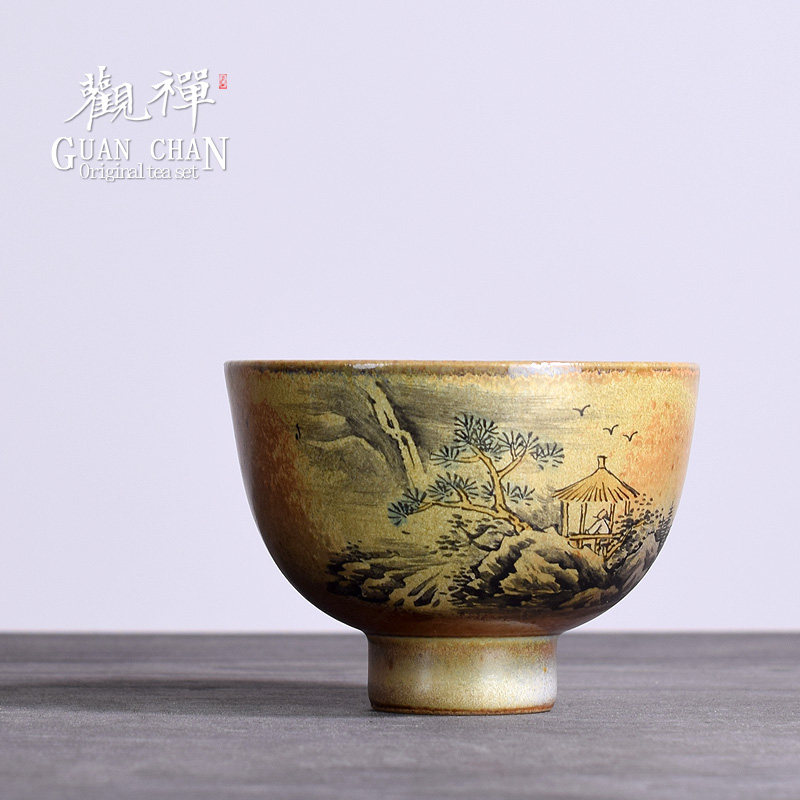 观禅柴烧开片窑变纯手工品茗杯