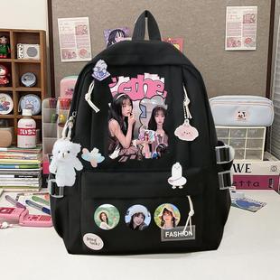 虞书欣书包大容量可爱明星徽章轻便耐用背包个性印花学生双肩包