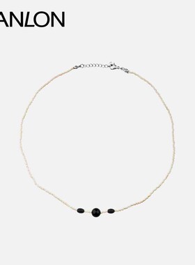 自然论白色米珠项链黑玛瑙百搭花毛衣链小众高级感