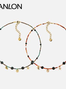 自然论深海项链南红玛瑙蓝铜矿石海洋吊坠彩色夏天锁骨链可爱原创