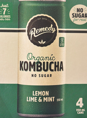新西兰进口 REMEDY有机无糖红茶菌康普茶Kombucha 青柠薄荷味 4罐