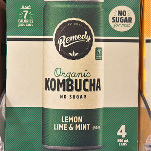 新西兰进口 REMEDY有机无糖红茶菌康普茶Kombucha 青柠薄荷味 4罐
