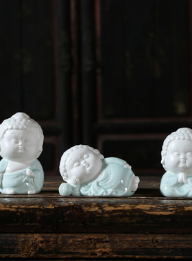 小佛像青瓷客厅茶几香道用具摆件