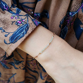 山涧 天然小清新东陵玉石淡绿小珠金细小文艺森女编织百搭女手绳