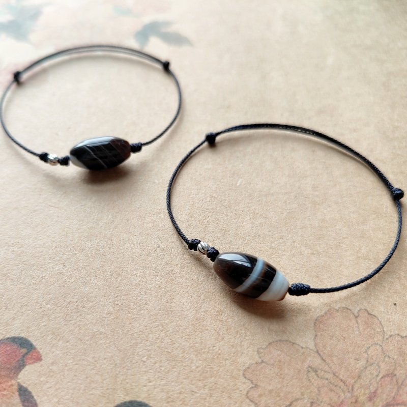 天机天然黑咖红缠丝玛瑙石撞色棱角简约百搭文艺原创男女复古手绳