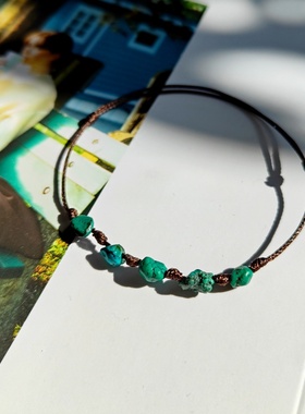 文艺天然绿松石免摘编织手绳