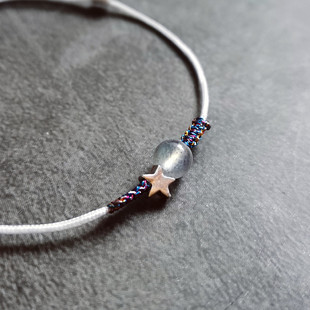 星眸 原创设计灰月光石迷你小星星925银蓝光文艺编织细女手绳礼物