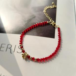 花朝 天然红尖晶石925银锆石闪花精致本命显白细小百搭镀金女手链