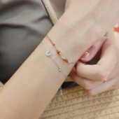 知秋 细小天然金砂石芬达橙石榴石精致招财贵人五色手绳925银手链