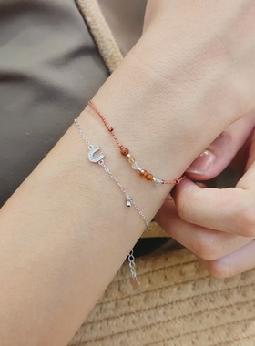 招财贵人银手链金砂橙石榴石天然