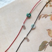 相念 中式 复古风天然翡翠平安扣气质银葫芦百搭红黑编织手绳脚绳