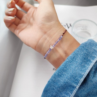 兰汀 原创天然非洲坦桑石小珠蓝紫手串银蝴蝶可爱清新女文艺手绳