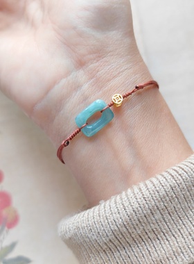 无事 原创天然晴水翡翠镂空牌925银铜钱编织红手绳高级百搭中式女