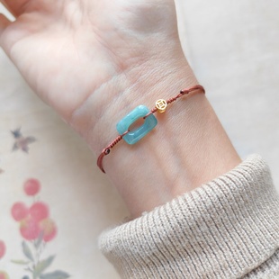 无事 原创天然晴水翡翠镂空牌925银铜钱编织红手绳高级百搭中式女