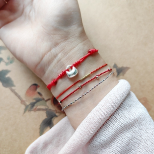 称心如意 国风复古925银秤砣吊坠编织文艺红男女手绳可调节