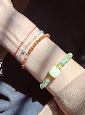 青提奶盖岫玉清新显白小手串