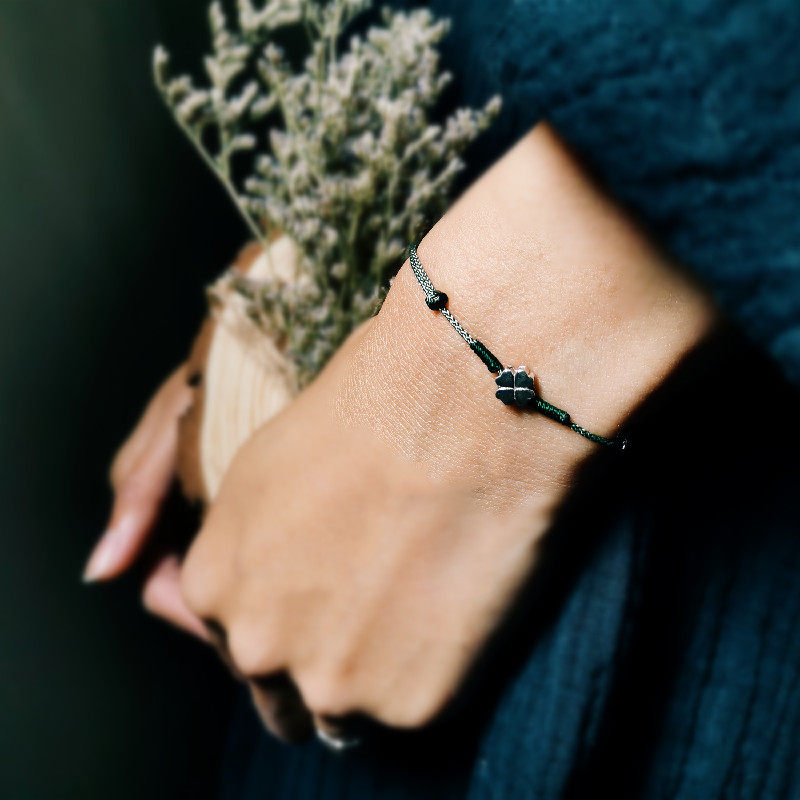 艾 仲夏至原创四叶草绿幸运925银文艺古简约女细编织棉麻气质手绳,饰品/流行首饰/时尚饰品新,手链,淘宝优惠券,粉丝福利购,淘宝优惠卷