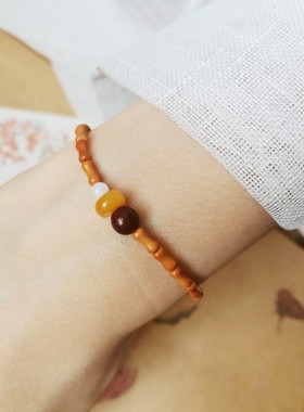 学业竹节橄榄紫檀蜜蜡文艺细手串