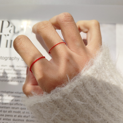 编织极细素圈红本命年戒指绳