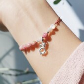 烟霞 天然可爱粉红纹蔷薇石银兔子萝卜细小贝串珠编织清新女手绳