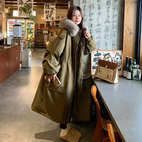 大毛领工装派克服女加绒加厚棉服