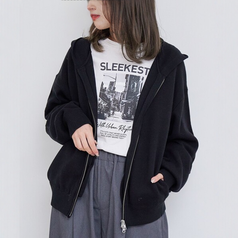 日本代购 coen 女款 拉链针织帽衫 0011