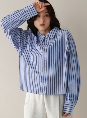 东京胖黄瓜日本代购 RAGEBLUE 女款 短款条纹衬衫 640192