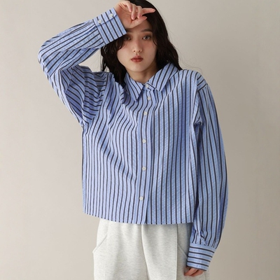 东京胖黄瓜日本代购 RAGEBLUE 女款 短款条纹衬衫 640192