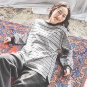 东京胖黄瓜日本代购 612978 条纹宽松T恤 niko and...