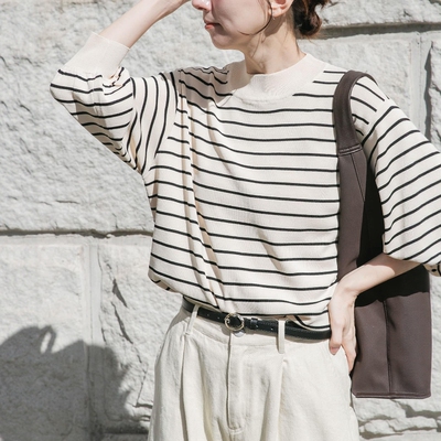 东京胖黄瓜日本代购 ITEMS 女款 卷袖套头针织衫 IT26230-2023001