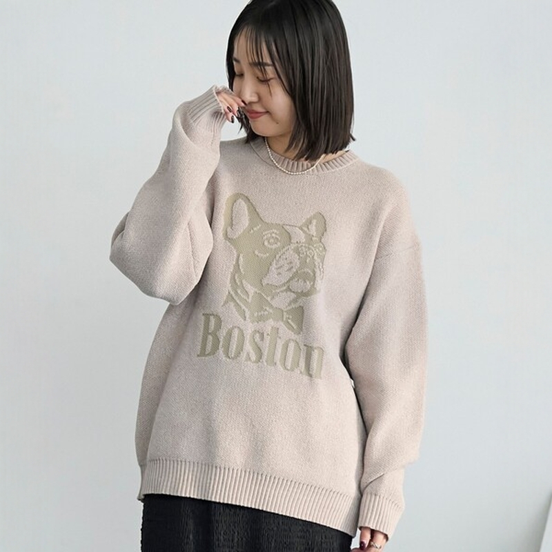 日本代购 coen 女款 动物压膜提花针织衫 0006