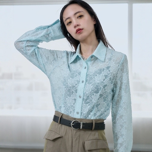 衬衫 东京胖黄瓜日本代购 剪裁蕾丝长袖 女款 664936 HARE