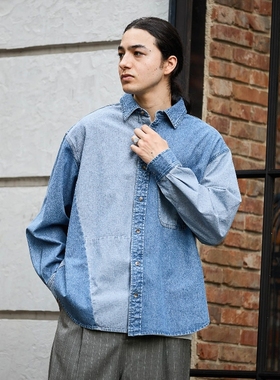 日本代购 niko and... 牛仔布拼接长袖衬衫 498921