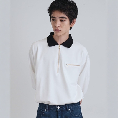 【5折】日本代购 tk.TAKEO KIKUCHI 半拉链长袖POLO衫 170-34109