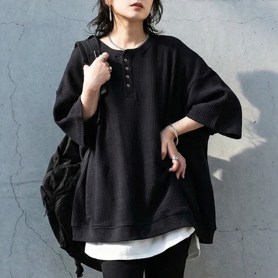 日本代购 antiqua 男女款 亨利领华夫格短袖T恤 ZA-00291