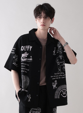 日本代购 Ryu Ambe × RAGEBLUE 插画印花短袖衬衫 583298