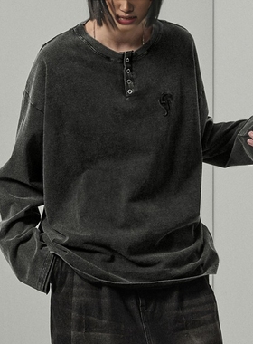 东京胖黄瓜日本代购 Alfred Alex 复古漂白亨利领长袖T恤 AAls863