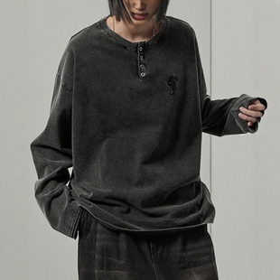 东京胖黄瓜日本代购 Alfred Alex 复古漂白亨利领长袖T恤 AAls863