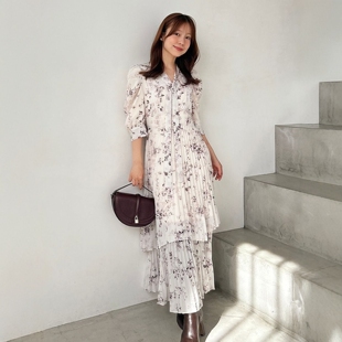 东京胖黄瓜日本代购 SNIDEL 百褶印花连衣裙 SWFO255038