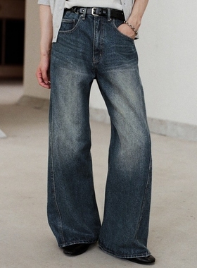 东京胖黄瓜日本代购 WYM LIDNM 弧形阔腿牛仔裤 WYpt1562