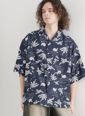 日本代购 tk.TAKEO KIKUCHI 梨皮印花短袖衬衫 C01-82374