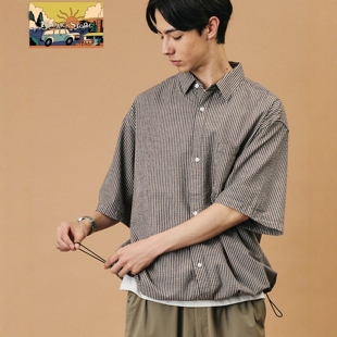 【8折】FREAK'S STORE 泡泡纱纺锤形抽绳衬衫 男款 0102