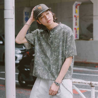 东京胖黄瓜日本代购 RAGEBLUE 华夫迷彩亨利领短袖T恤 666496