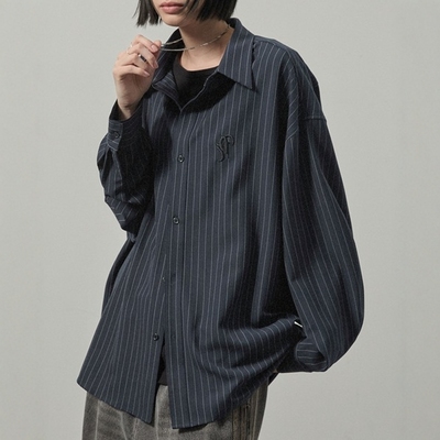 东京胖黄瓜日本代购 Alfred Alex 条纹宽松长袖衬衫 AAsh1560